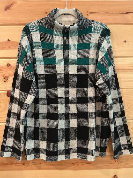 Christian Siriano Sweaters - Christian Siriano Women’s Green/Black/White Plaid Cowlneck Sweater, Size L